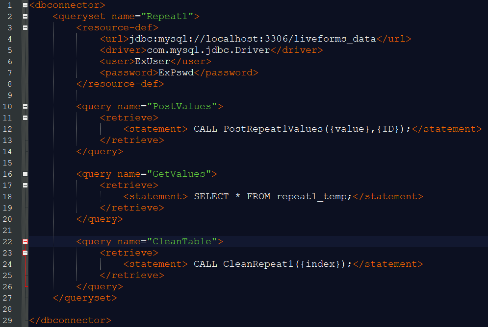 XML file of the database connector