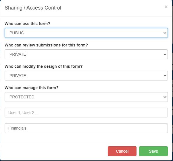 Form Permissions Settings