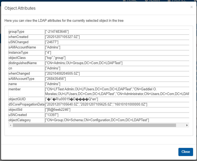 Table of an Active Directory Object's Attributes